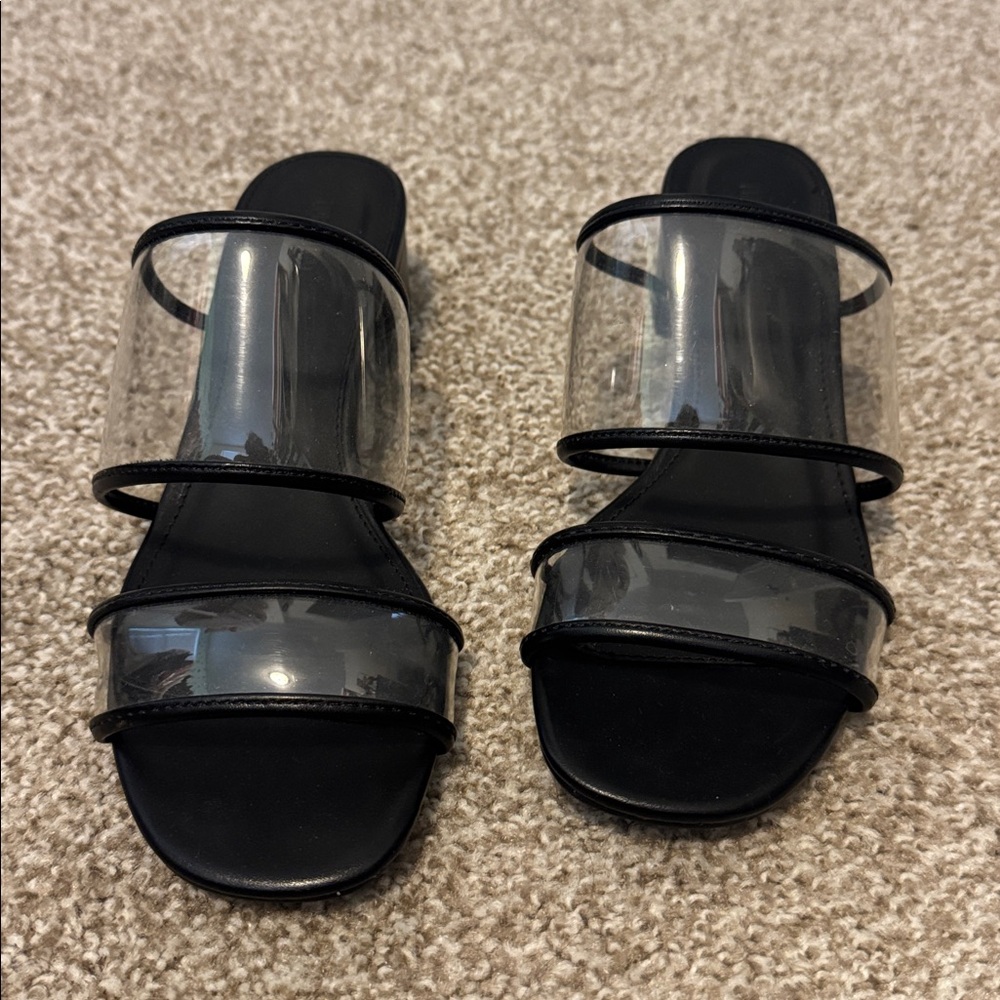 Clear and Black Strappy Sandals 6.5